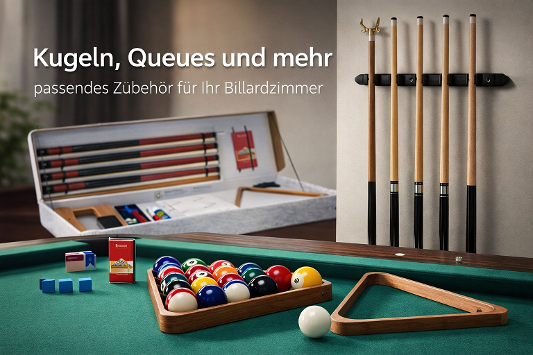 Kugeln, Queues und Billardzubehör