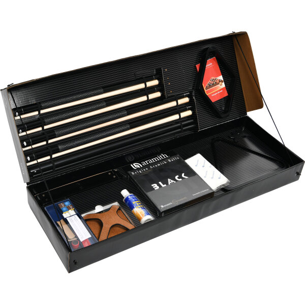 Aramith Black Poolbillard Zubehörset mit 145 cm und 120 cm Queues
