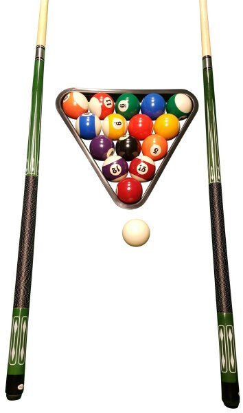 John West Billard Set - Kugeln + Triangel + 2 hochwertige Queues JW-2