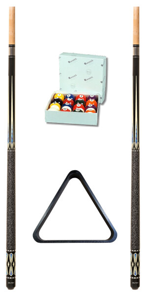 John West professionelles Billardset - 1 Satz Aramith Kugeln, 1 Triangel, 2 Profi Queues JW-3